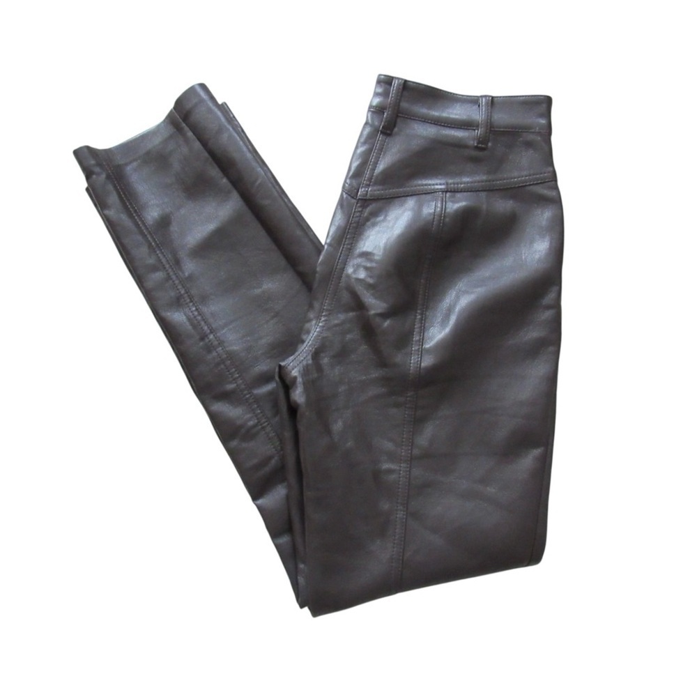 Aritzia Wilfred Rebel Pants 0 Dark Brown Vegan Faux Leather High Rise Straight - Picture 3 of 11